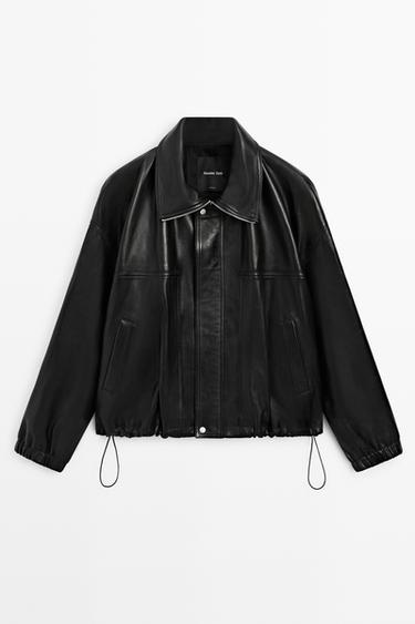 Zara Nappa leather bomber jacket - Black