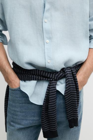 Zara Textured 100% linen regular fit shirt - Blue