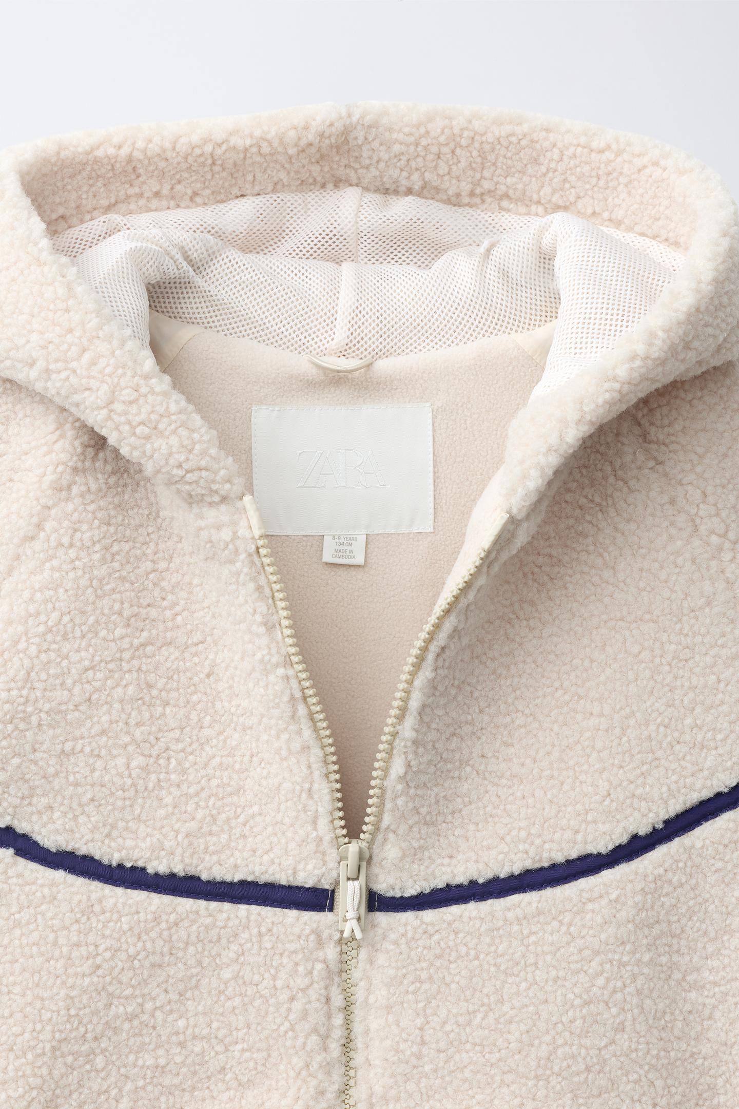 Детская куртка Zara Shearling with Hoodie, цвет: Экрю — фото 8