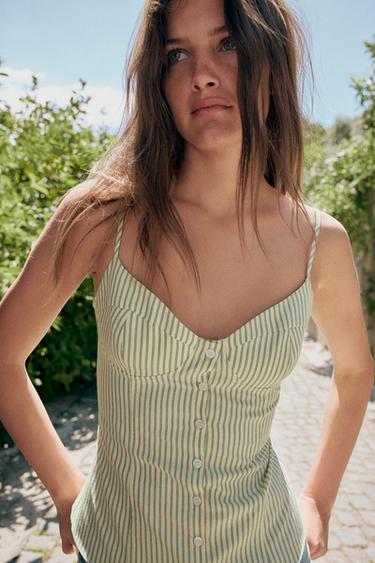 STRIPED CORSETRY-INSPIRED TOP - Greens by Zara