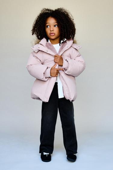 WATER-REPELLENT FEATHER DOWN JACKET WITH DETACHABLE FAUX FUR HOOD - Pink by Zara