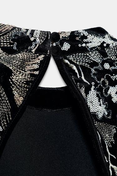 ROBE EN VELOURS BRODÉE - Noir / Sable de Zara - Image 4