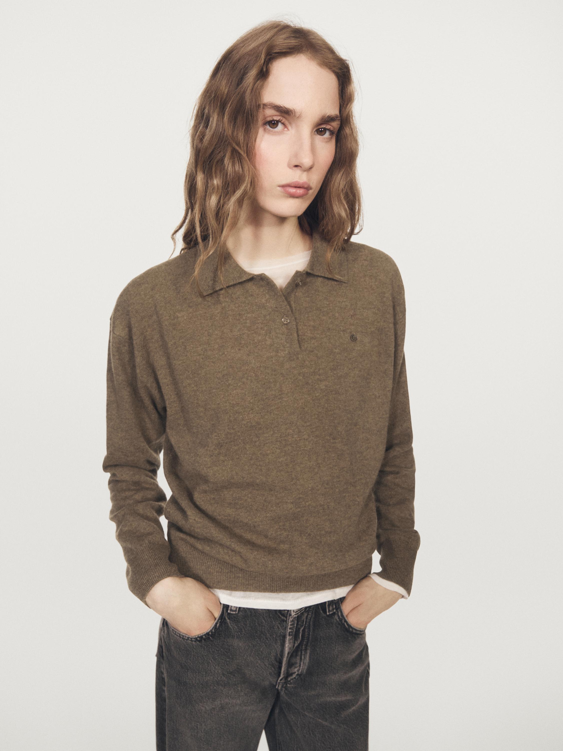 Knit polo sweater with pocket