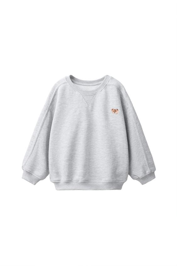 Zara BEAR EMBROIDERED SWEATSHIRT - Gray marl - Image 0