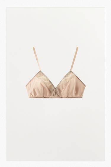 טופ משולשים סאטן עם תחרה - ורוד של Zara