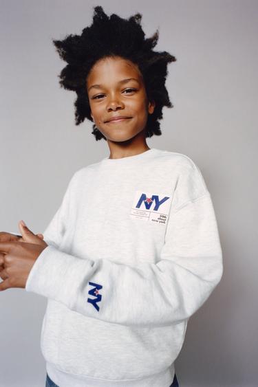 Zara PRINTED SWEATSHIRT - Ecru / Marl