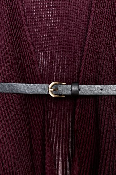RIB KNIT CARDIGAN WITH BELT - Burgundy by Zara - Image 7