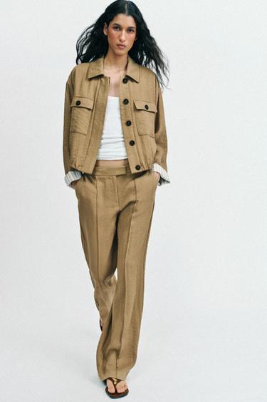 Zara SHORT JACKET WITH ROLLED-UP SLEEVES - taupe brown