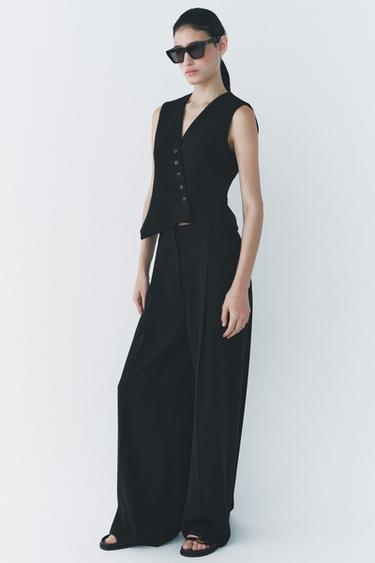 ZW COLLECTION WIDE-LEG DARTED TROUSERS - Black by Zara