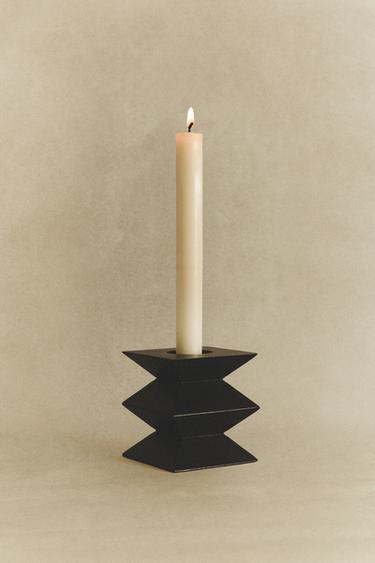 WOODEN PRISM CANDLESTICK - Dark brown by Zara
