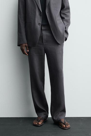 Zara 100% LINEN SUIT PANTS - Dark gray