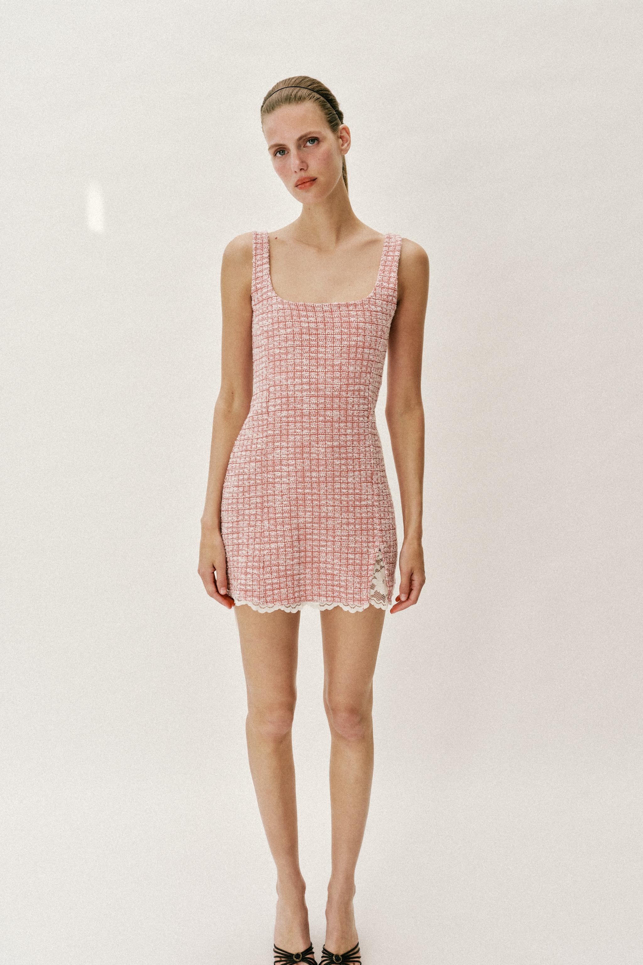 SHORT TEXTURED DRESS - Pink / White | ZARA United States SHORT TEXTURED DRESS - Pink / White | ZARA United States