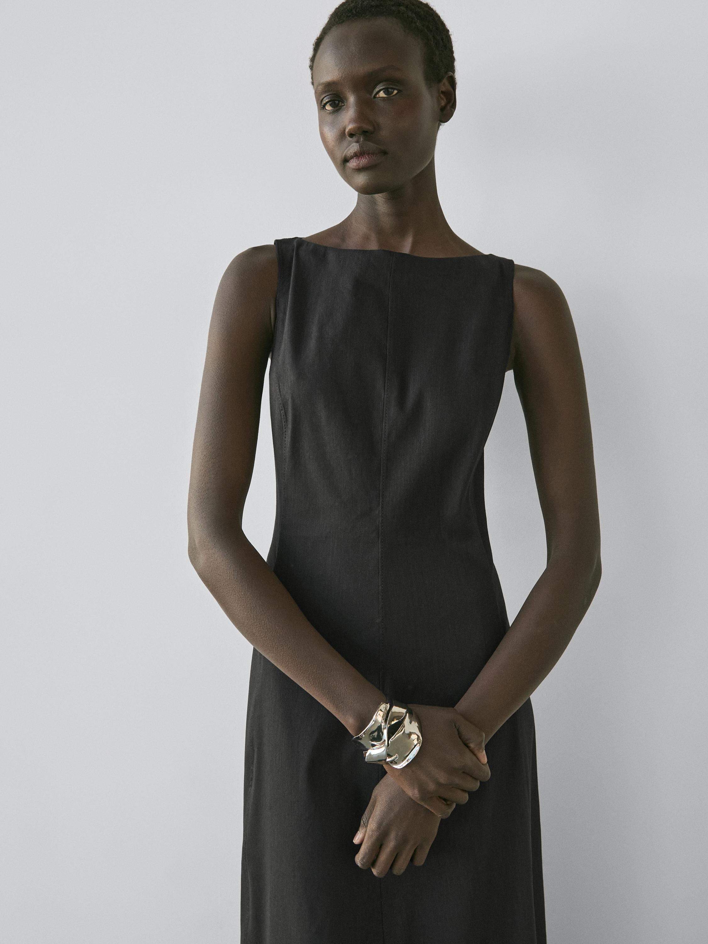 Long flowing linen blend dress