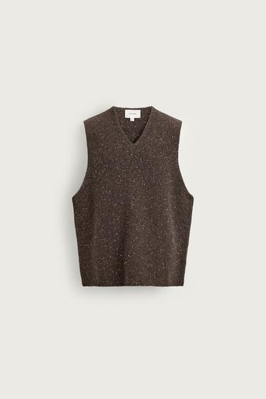 Zara BOUTONNÉ KNIT VEST - Dark brown