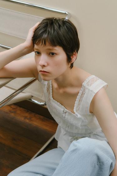 ZW COLLECTION LACE CAMISOLE TOP - Ecru by Zara