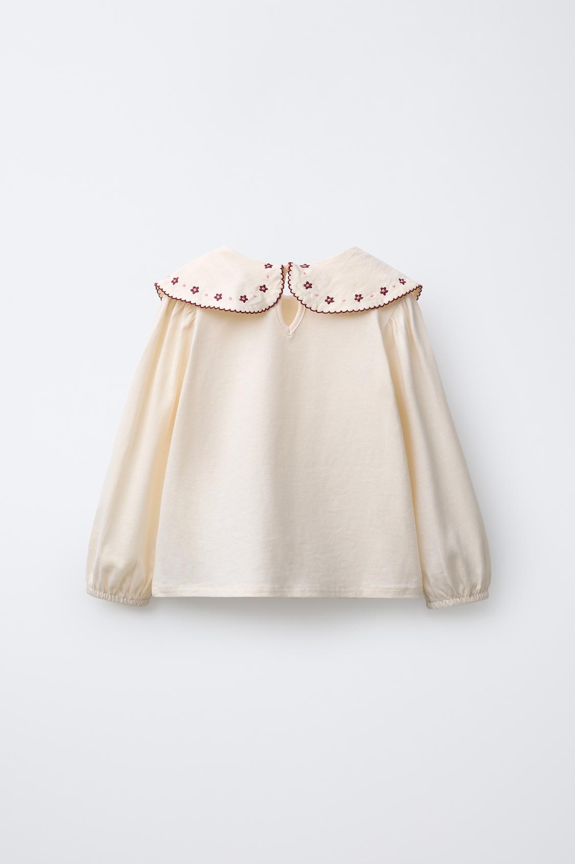 EMBROIDERED PETER PAN COLLAR T-SHIRT