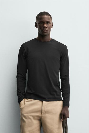 Zara BASIC SLIM FIT T-SHIRT - Black