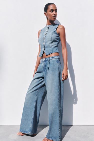 JEAN Z1975 COUPE LARGE À TAILLE HAUTE ET PINCES - Bleu moyen de Zara - Image 1