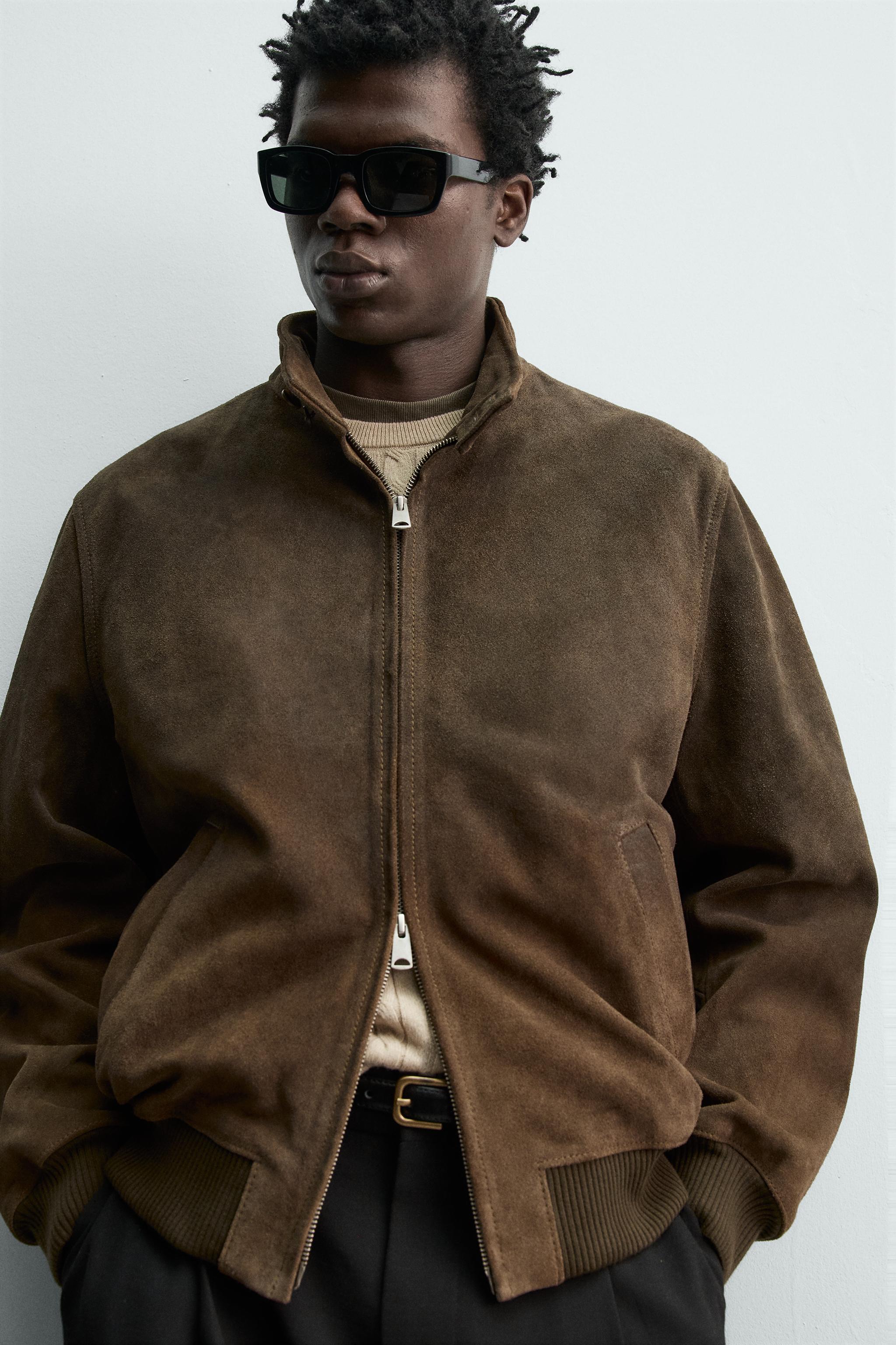 BLOUSON REGULAR FIT CUIR DAIM
