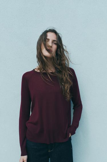 FINE KNIT SWEATER - Burgundy by Zara - Image 0
