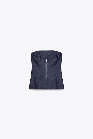 TRF DENIM BANDEAU TOP - Dark indigo by Zara - Image 4