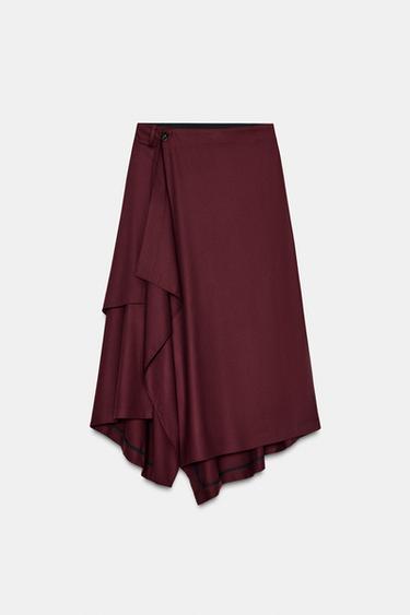 ZW COLLECTION ASYMMETRIC SKIRT - Burgundy by Zara