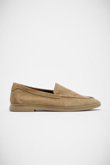 FLAT SPLIT SUEDE LOAFERS - Sand Brown by Zara