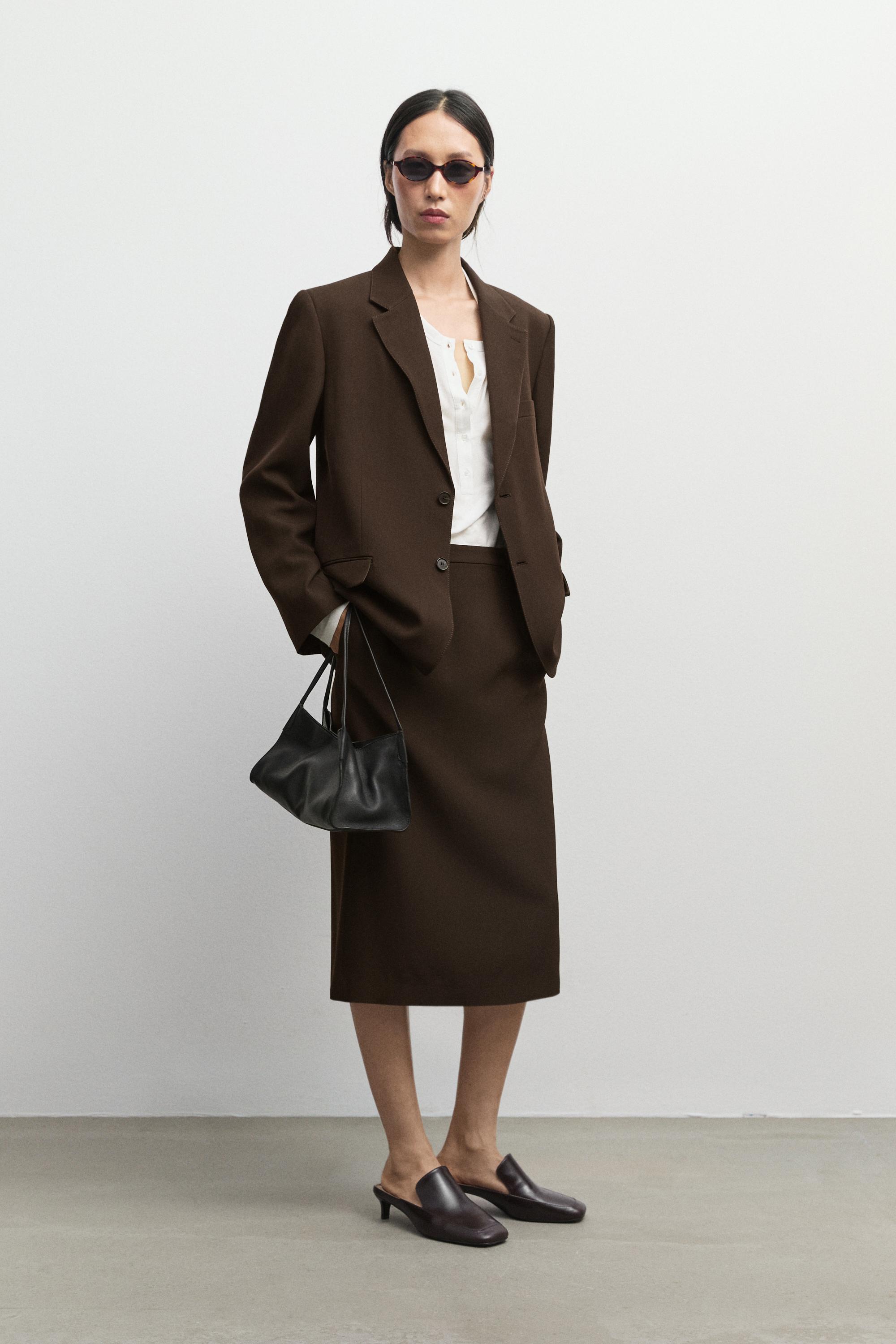 Straight wool blend midi skirt - Dark brown | ZARA United States