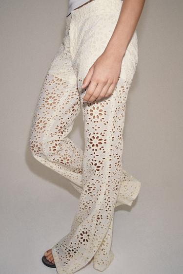 PANTALON ÉVASÉ BRODÉ ZW COLLECTION - Écru de Zara - Image 1