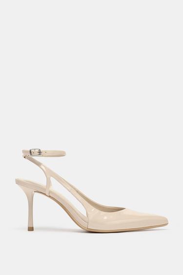 FAUX PATENT STRAPPY HIGH-HEEL SHOES - Ecru by Zara