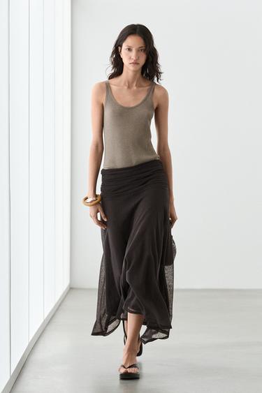 Zara Gathered flared midi skirt - Dark brown