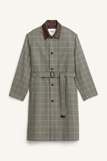 LIMITED EDITION CHECK TRENCH COAT WITH CONTRAST LEATHER - Black / Green by Zara