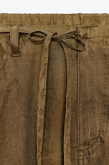 PANTALON PYJAMA NŒUD - Kaki clair de Zara - Image 7