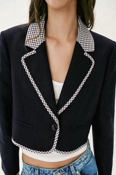 SHORT COMBINED GINGHAM BLAZER - Navy blue by Zara - Image 5