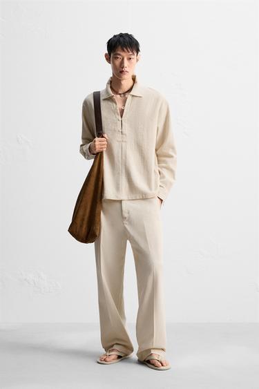 Zara 紋理POLO襯衫 - 奶油色