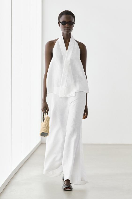 Linen blend crossover halter top from Zara - $130