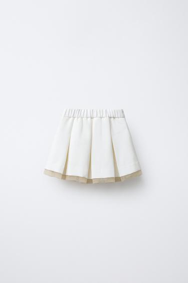 JUPE À PLIS PLATS AVEC TULLE AU BAS - Blanc cassé de Zara - Image 1