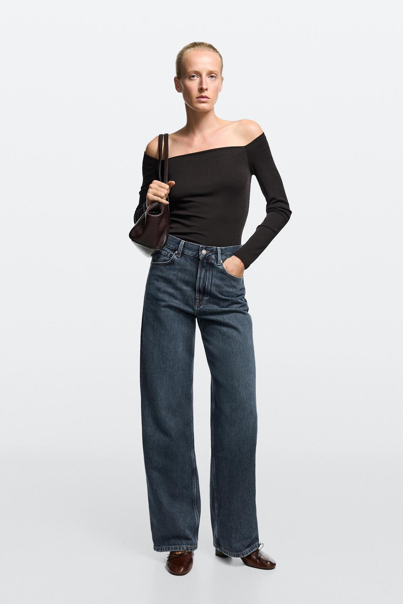 High-waist wide-leg jeans — Mid-blue