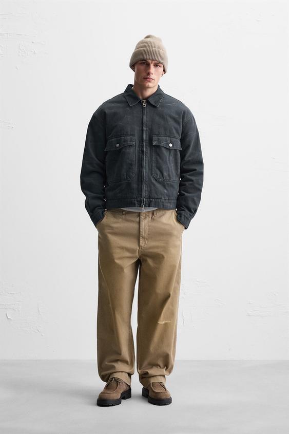 ウォッシュ加工テクスチャー素材ジャケット - ブルー | ZARA Japan / 日本