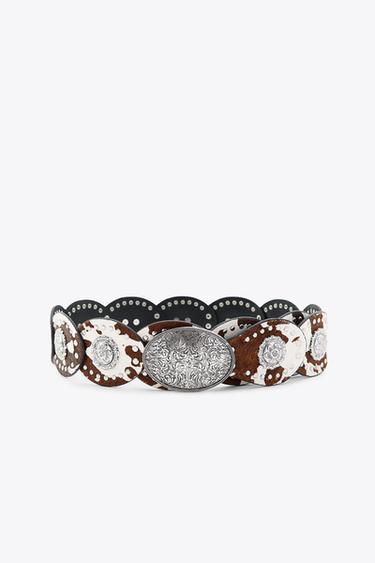 CINTURÓN PIEL ESTAMPADO ANIMAL - Marrón de Zara