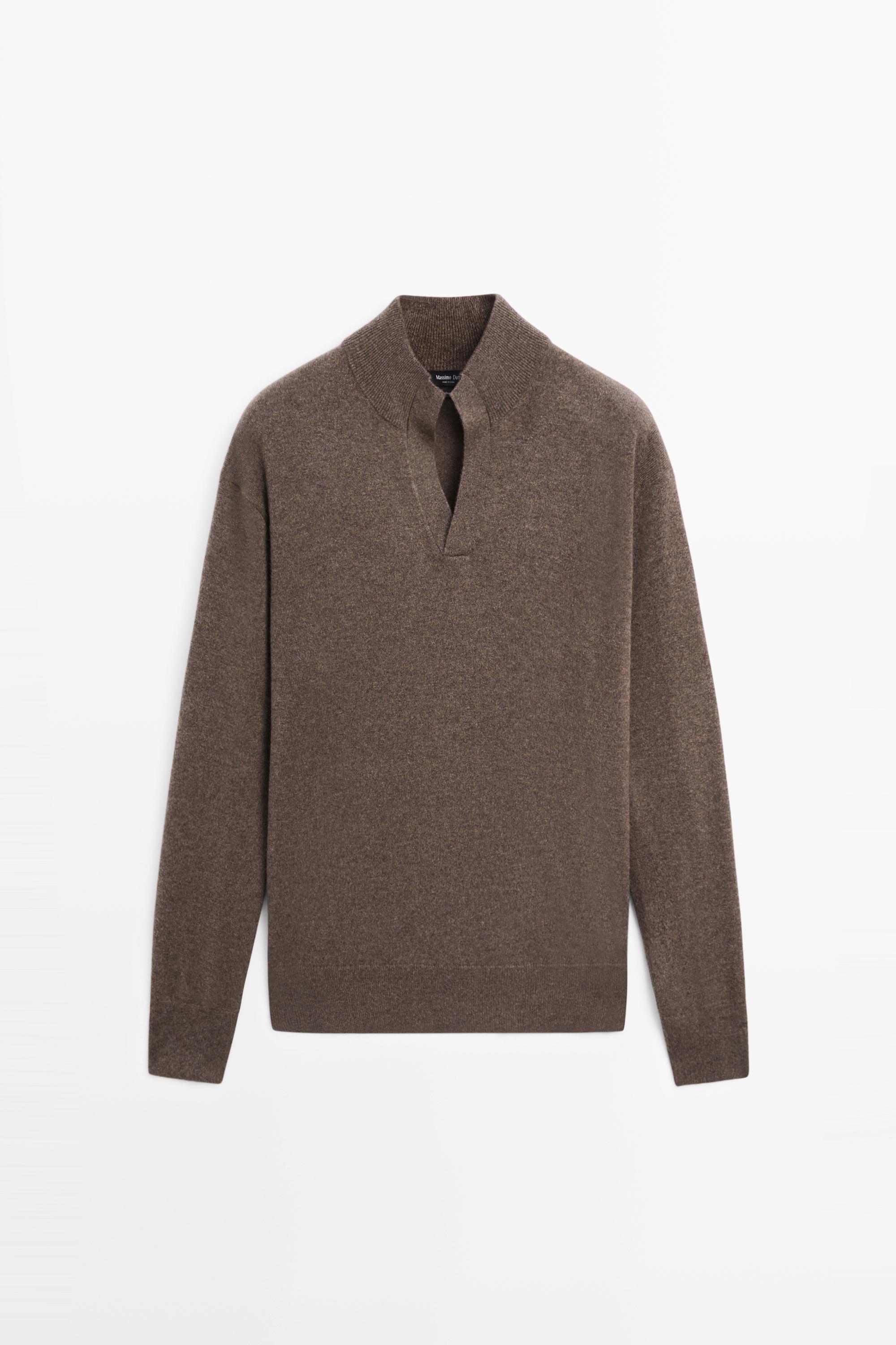 100% cashmere mock neck V-neck sweater