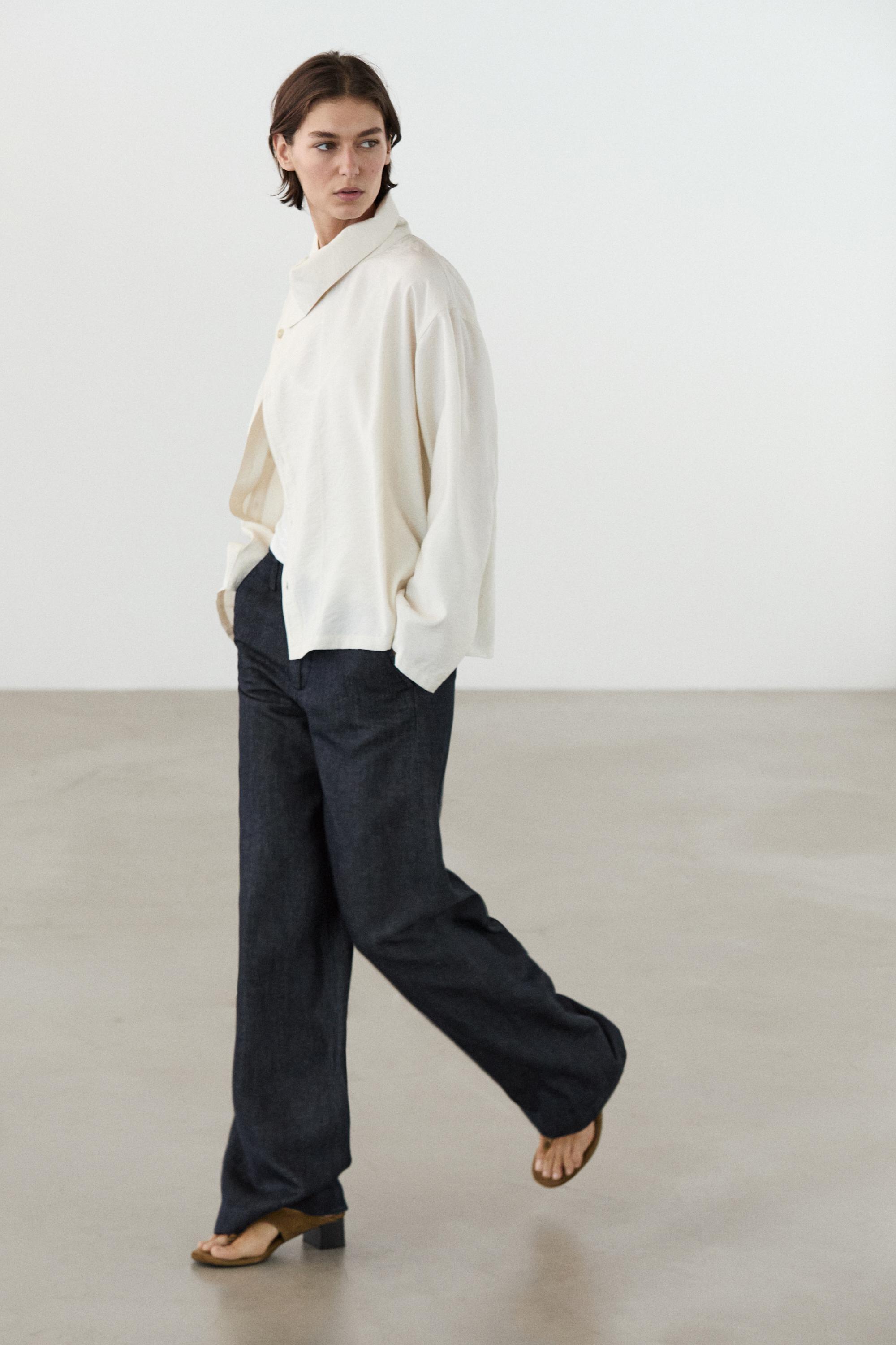 Pantalon wide leg avec lin