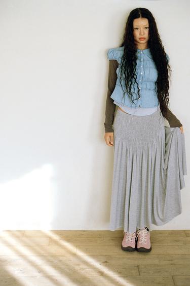GATHERED MIDI SKIRT - Grey marl by Zara