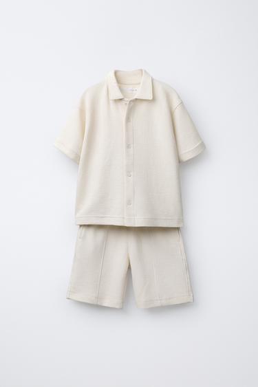 Zara TEXTURED SHIRT AND BERMUDA SHORTS SET - Ecru