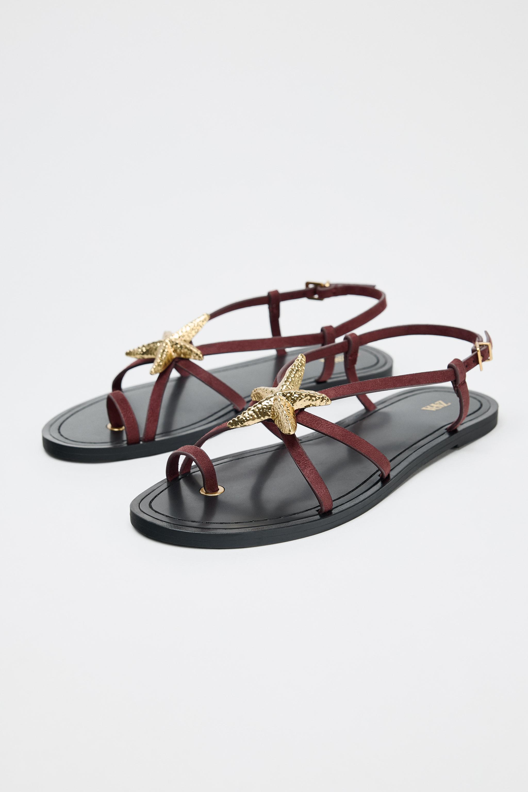 STRAPPY SANDALS WITH METALLIC DETAIL - Burgundy Red | ZARA