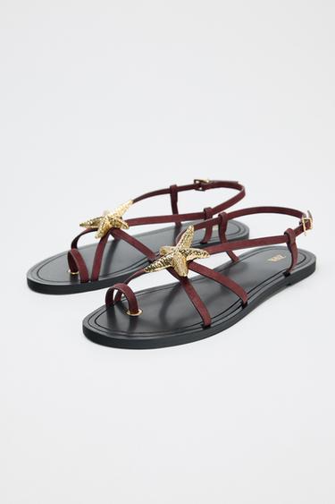 STRAPPY SANDALS WITH METAL DETAIL - Burgundy Red by Zara - Image 2