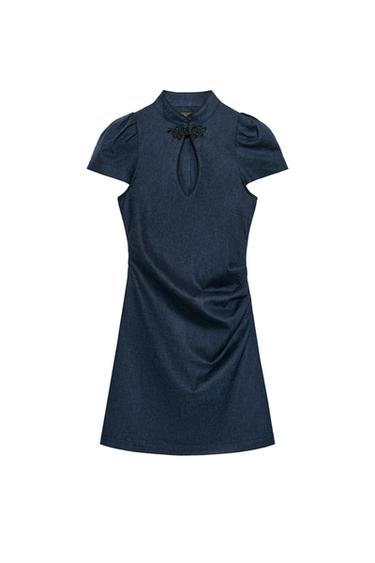 MINI DRESS WITH LINEN AND TOGGLE FASTENING - Indigo by Zara