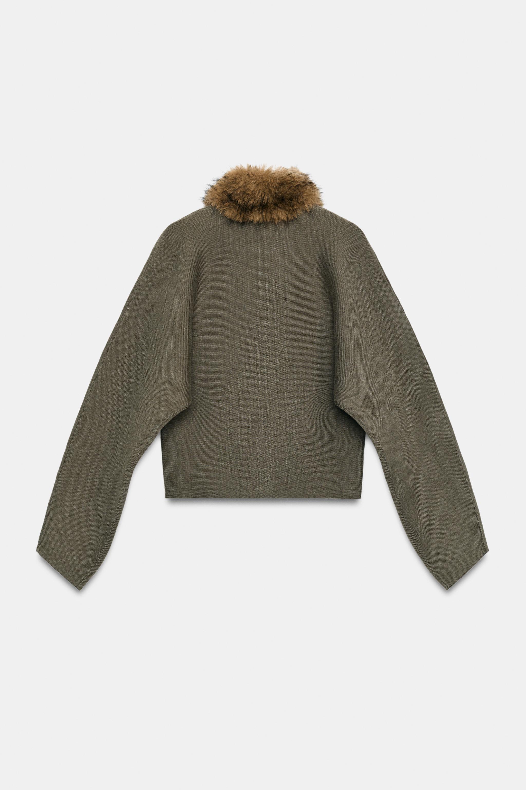 ZARA フェイクファーカーディガン オリーブ　our legacy似　L COMBINED FAUX FUR EFFECT CARDIGAN - Khaki | ZARA United States