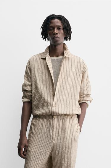 STRIPED FLOWING CREASED-EFFECT SHIRT - Ecru by Zara