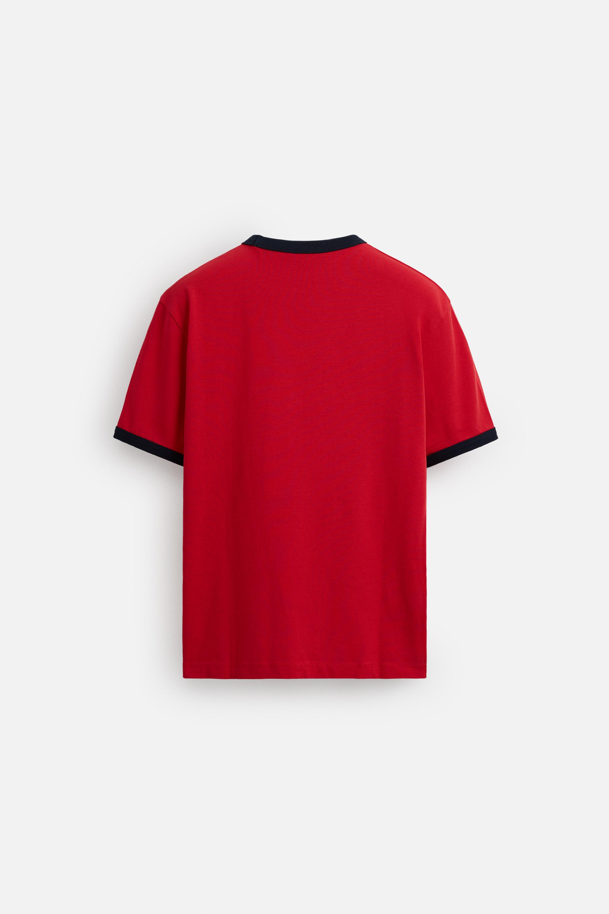 コントラストトリムTシャツ - レッド | ZARA Japan / 日本